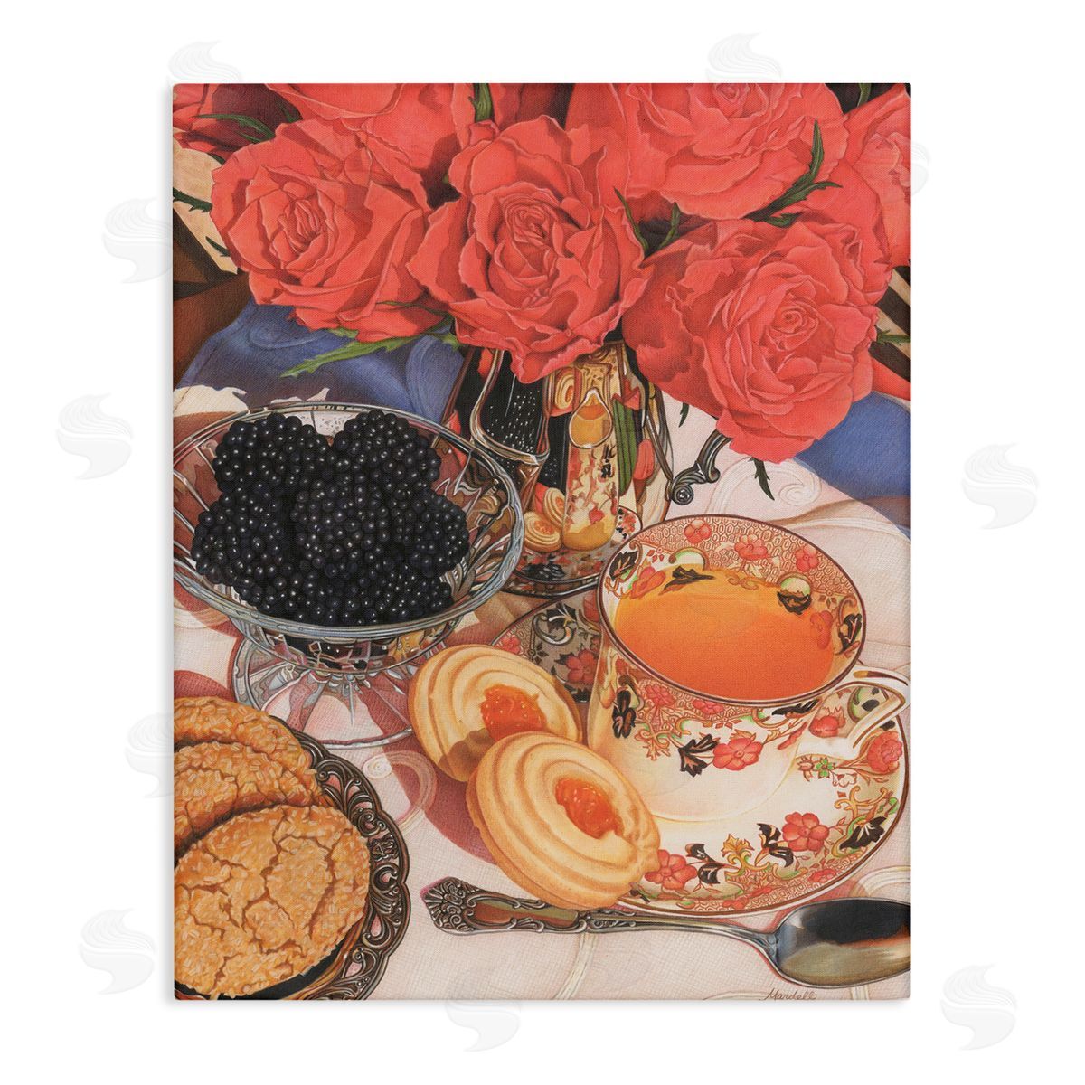 Tea Party and Berries Canvas Wall Art, Home Decor by Mardell Schuster
