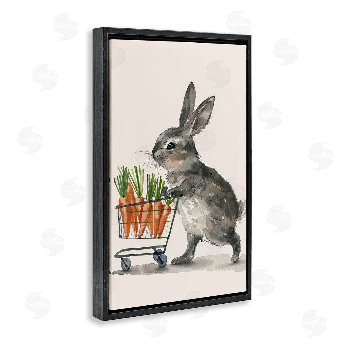 Bunny with Carrots Black Floating Frame Canvas Wall Art, Home Decor by Petals Prints Design