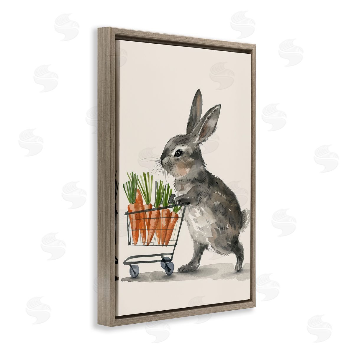 Bunny with Carrots Brown Floating Frame Canvas Wall Art, Home Decor by Petals Prints Design