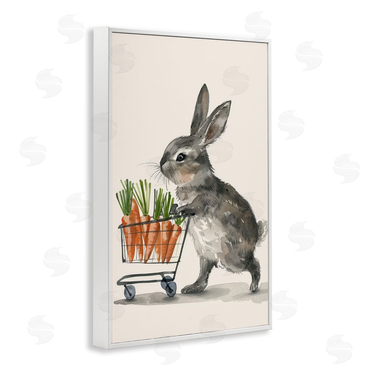 Bunny with Carrots White Frame Print Wall Art, Home Decor by Petals Prints Design
