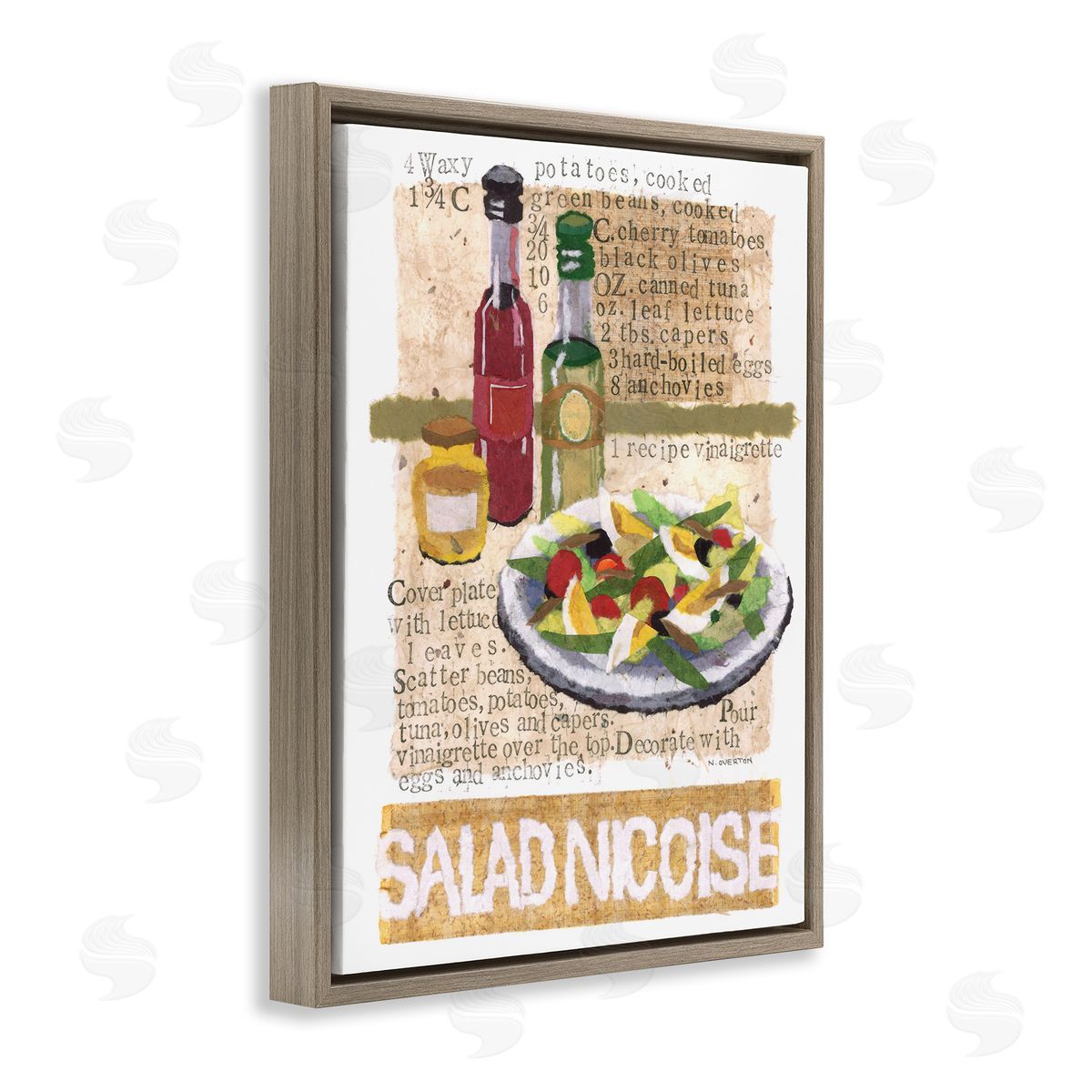 Salad Nicoise Recipe Brown Floating Frame Canvas Wall Art, Home Decor by Nancy Overton