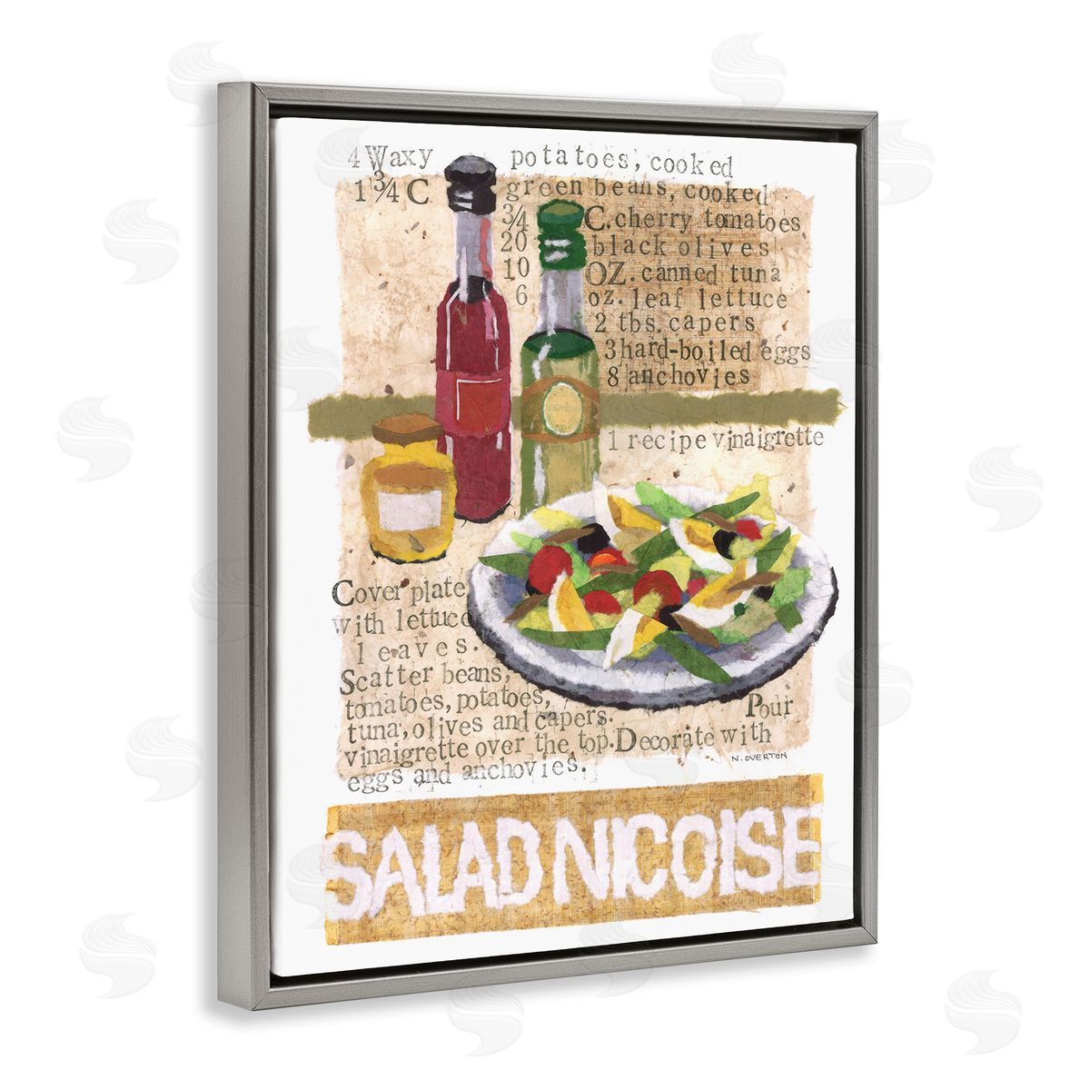 Salad Nicoise Recipe Grey Floating Frame Canvas Wall Art, Home Decor by Nancy Overton