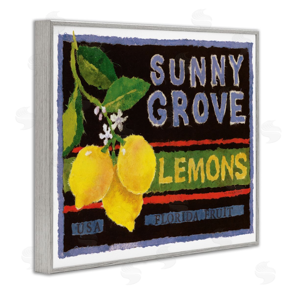 Sunny Grove Lemons Grey Frame Print Wall Art, Home Decor by Nancy Overton