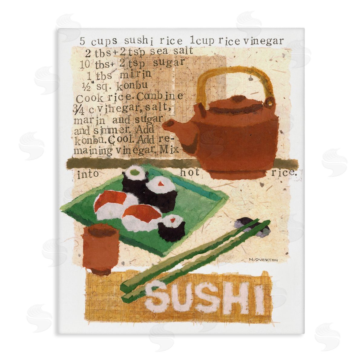 Traditional Sushi Recipe Canvas Wall Art, Home Decor by Nancy Overton