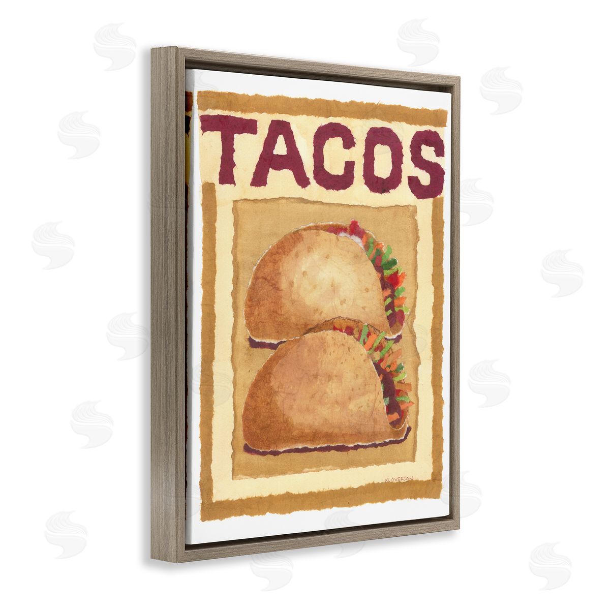 Traditional Tacos Duo Brown Floating Frame Canvas Wall Art, Home Decor by Nancy Overton