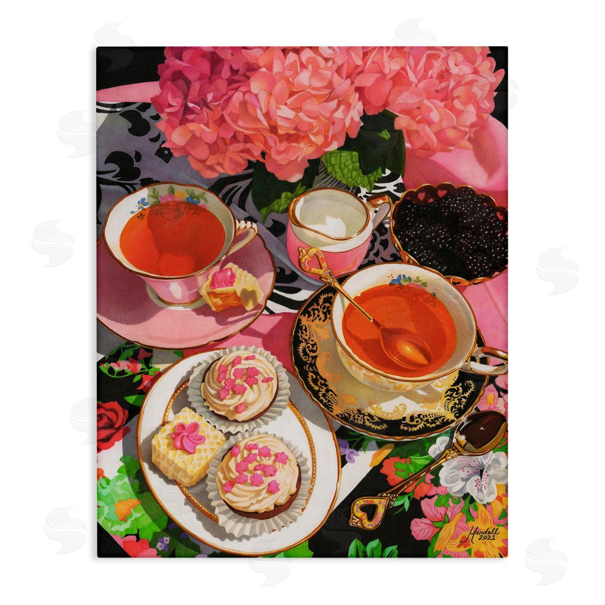 Pink Hydrangea Tea Party Canvas Wall Art, Home Decor by Mardell Schuster