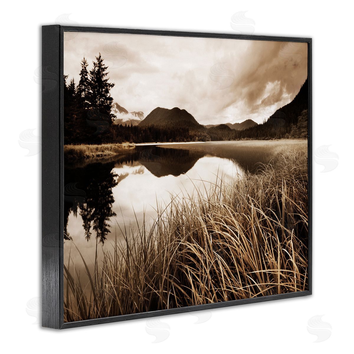 Sepia Lake Reflection Black Frame Print Wall Art, Home Decor by Danita Delimont