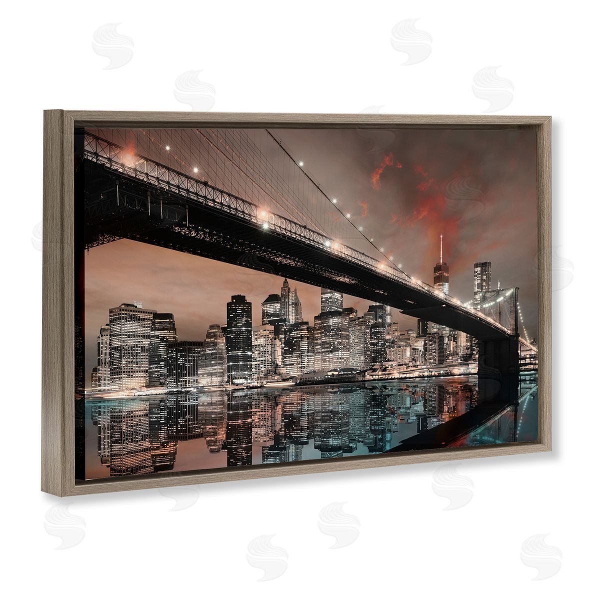 Bridge Cityscape View Brown Floating Frame Canvas Wall Art, Home Decor by CAD Designs