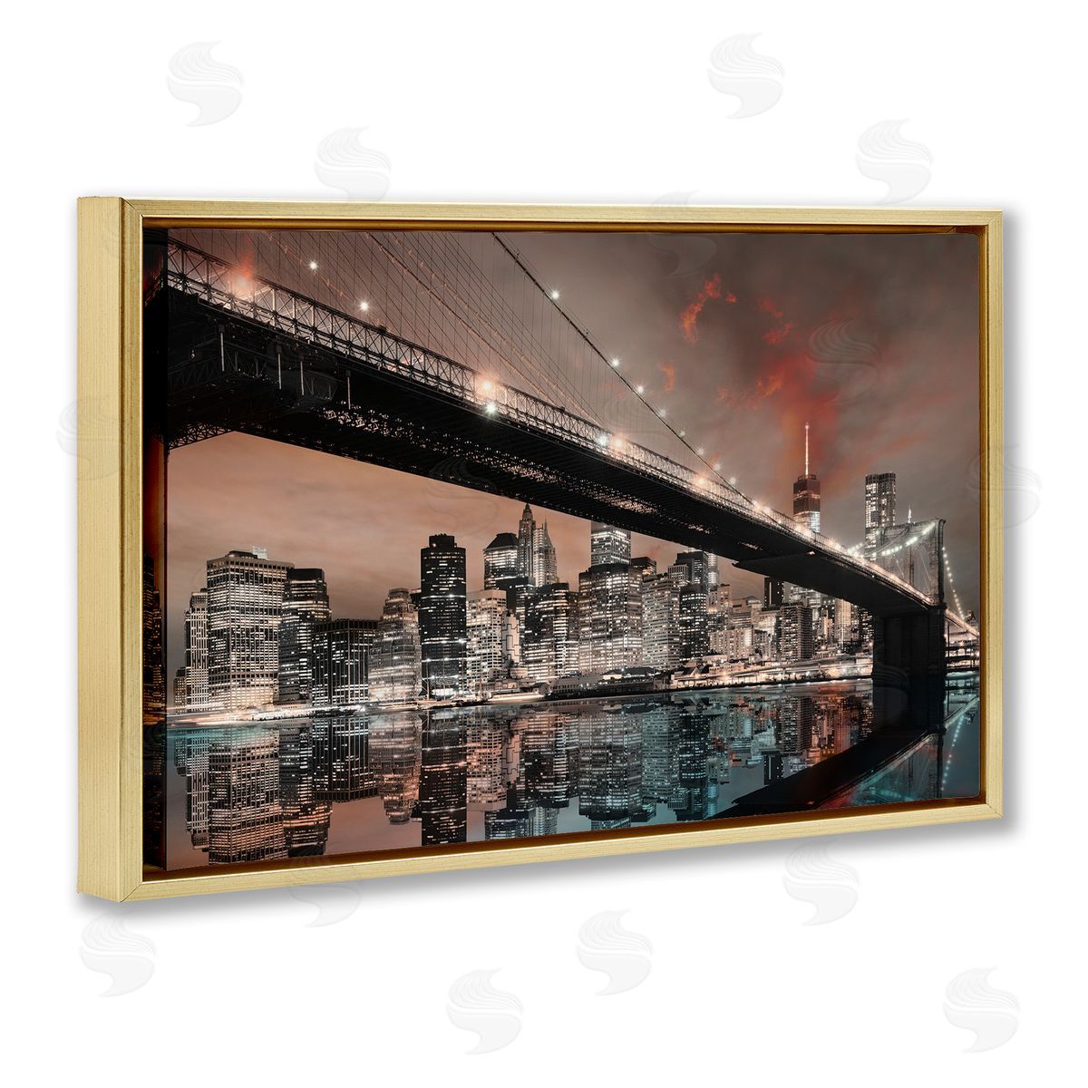 Bridge Cityscape View Gold Floating Frame Canvas Wall Art, Home Decor by CAD Designs