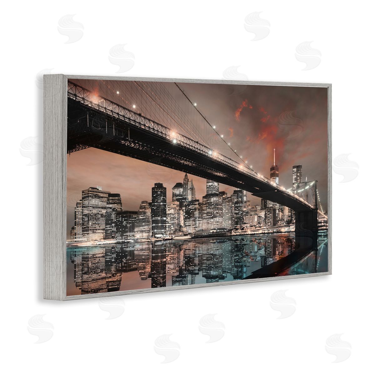 Bridge Cityscape View Grey Frame Print Wall Art, Home Decor by CAD Designs