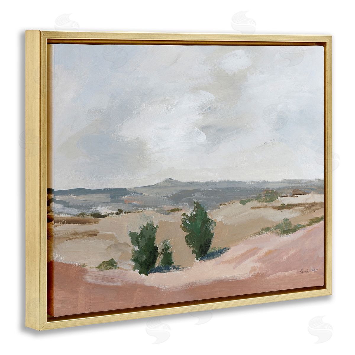 Vast Desert Mountains Gold Floating Frame Canvas Wall Art, Home Decor by Pamela Munger