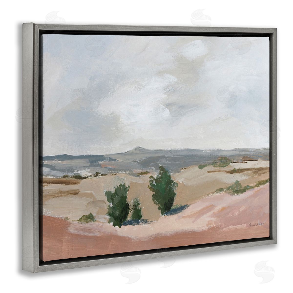 Vast Desert Mountains Grey Floating Frame Canvas Wall Art, Home Decor by Pamela Munger