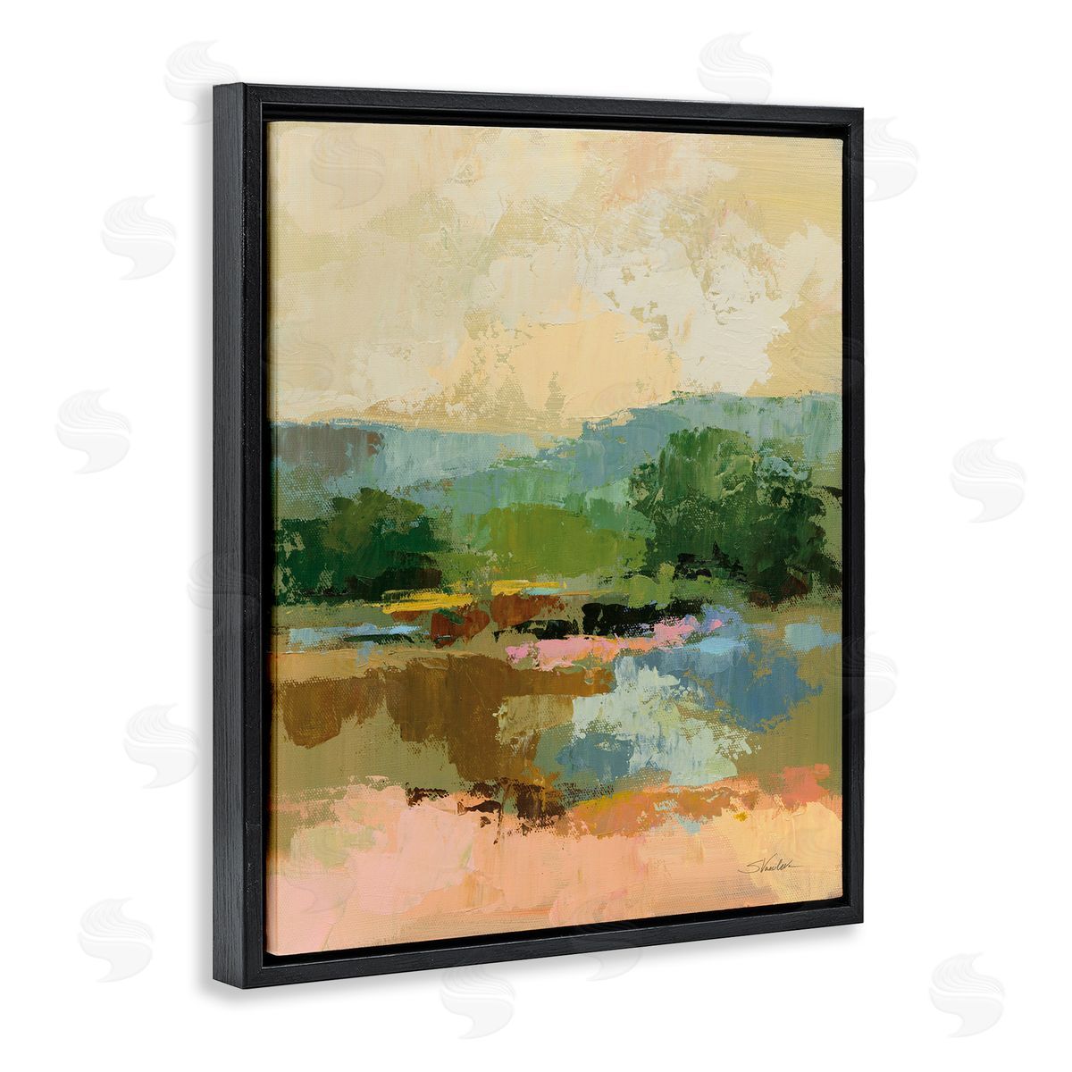 Across The River View Black Floating Frame Canvas Wall Art, Home Decor by Silvia Vassileva