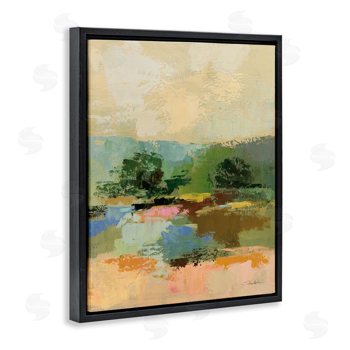 Across The River Abstract Black Floating Frame Canvas Wall Art, Home Decor by Silvia Vassileva