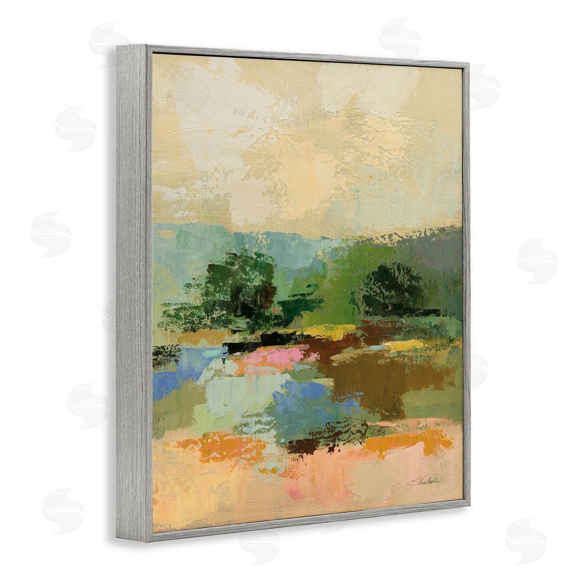 Across The River Abstract Grey Frame Print Wall Art, Home Decor by Silvia Vassileva