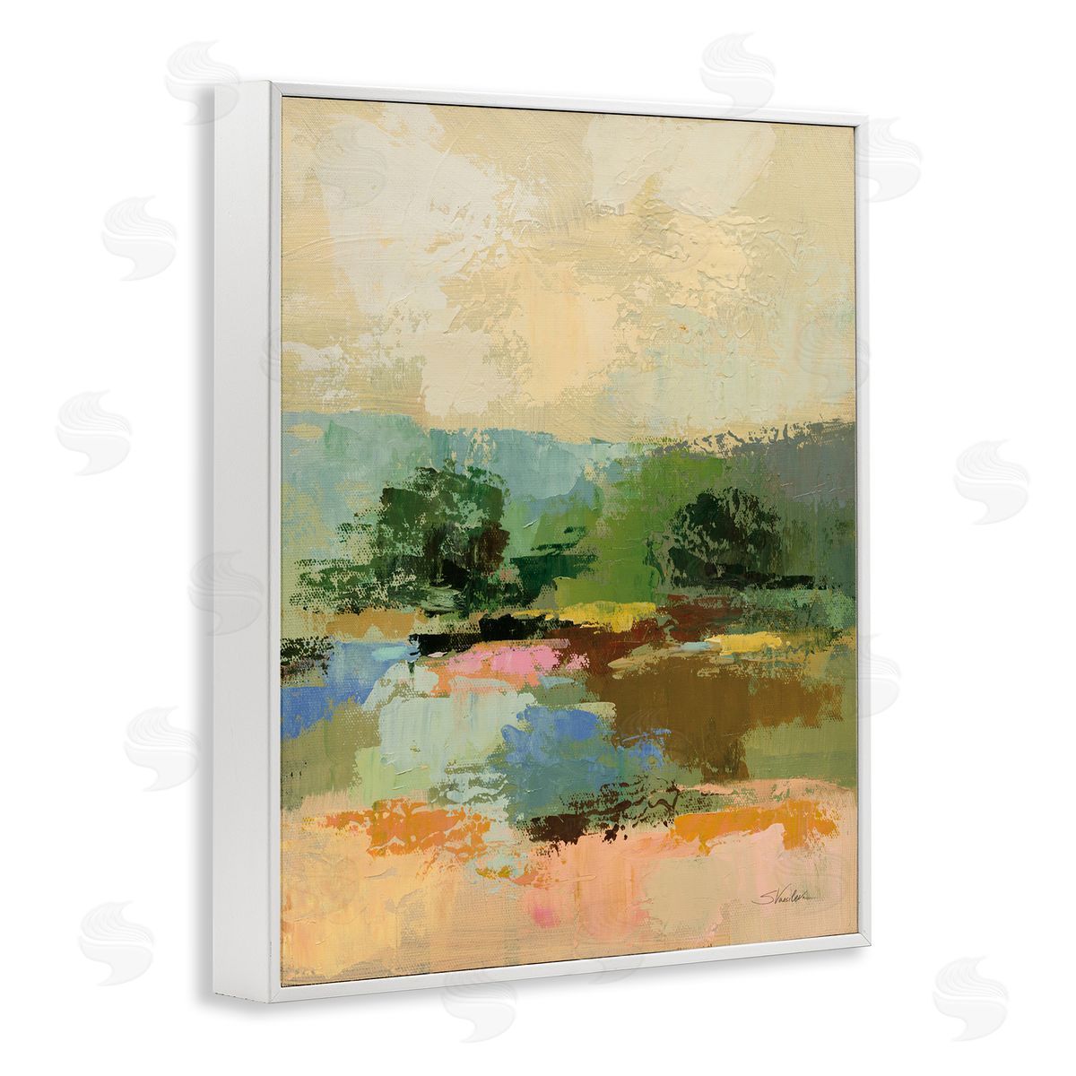 Across The River Abstract White Frame Print Wall Art, Home Decor by Silvia Vassileva