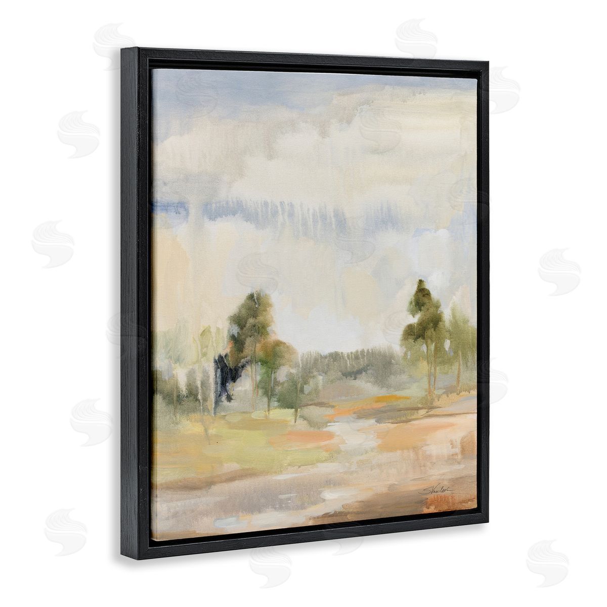 Light Summer Rain Black Floating Frame Canvas Wall Art, Home Decor by Silvia Vassileva