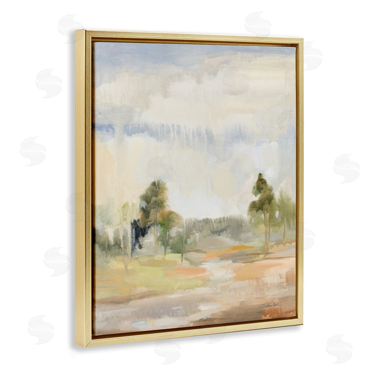 Light Summer Rain Gold Floating Frame Canvas Wall Art, Home Decor by Silvia Vassileva