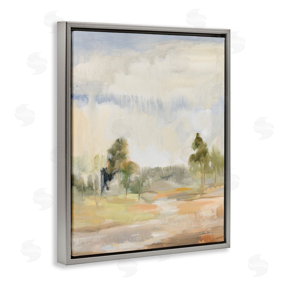 Light Summer Rain Grey Floating Frame Canvas Wall Art, Home Decor by Silvia Vassileva