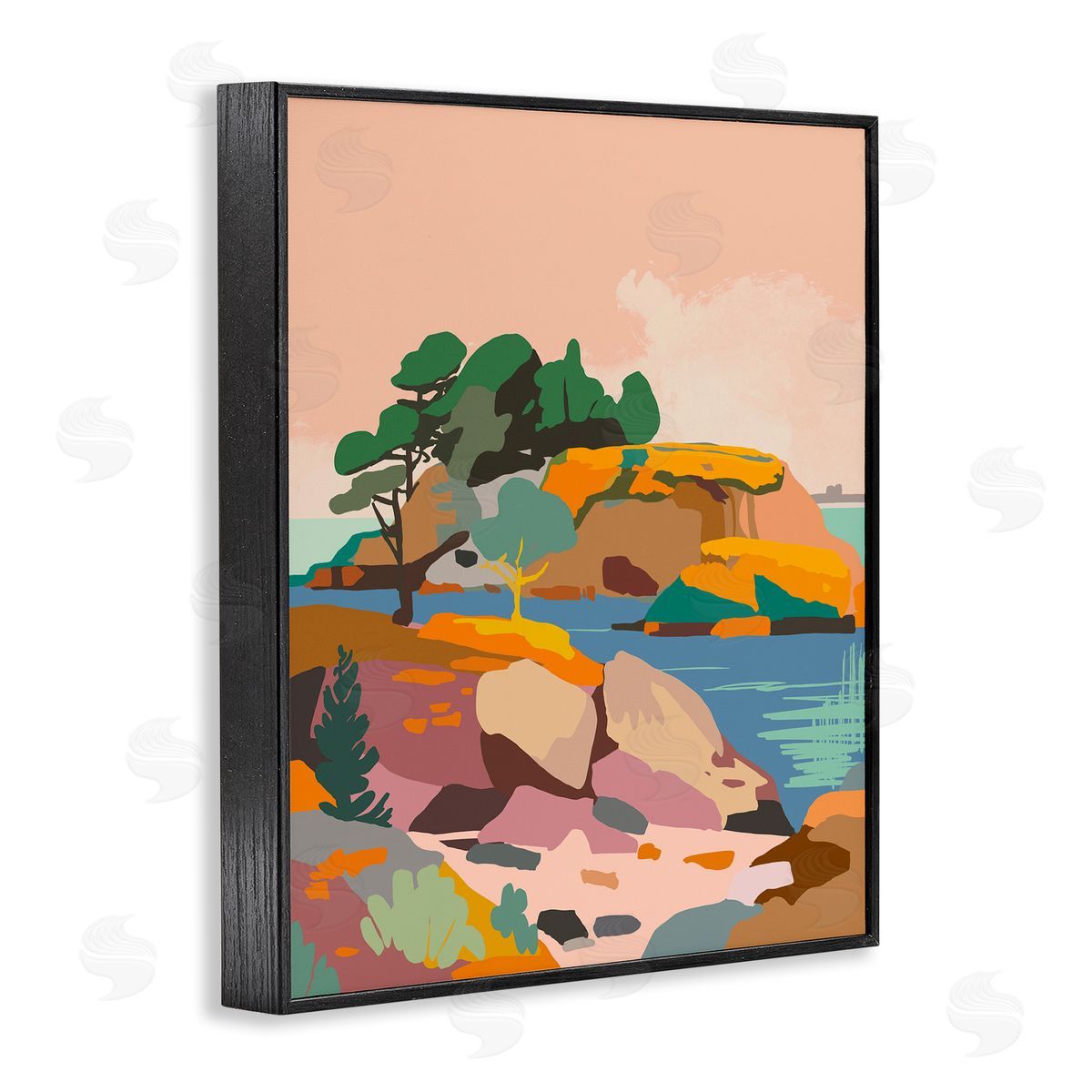 Abstract Lake and Cliffs Black Frame Print Wall Art, Home Decor by Walker Noble