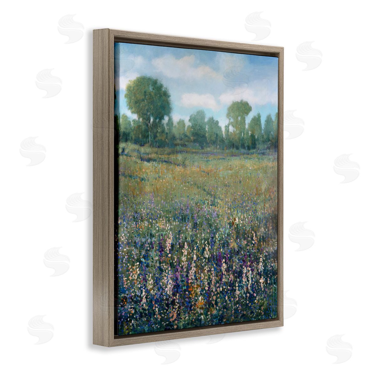 Lilac and Wildflower Fields Brown Floating Frame Canvas Wall Art, Home Decor by Tim OToole