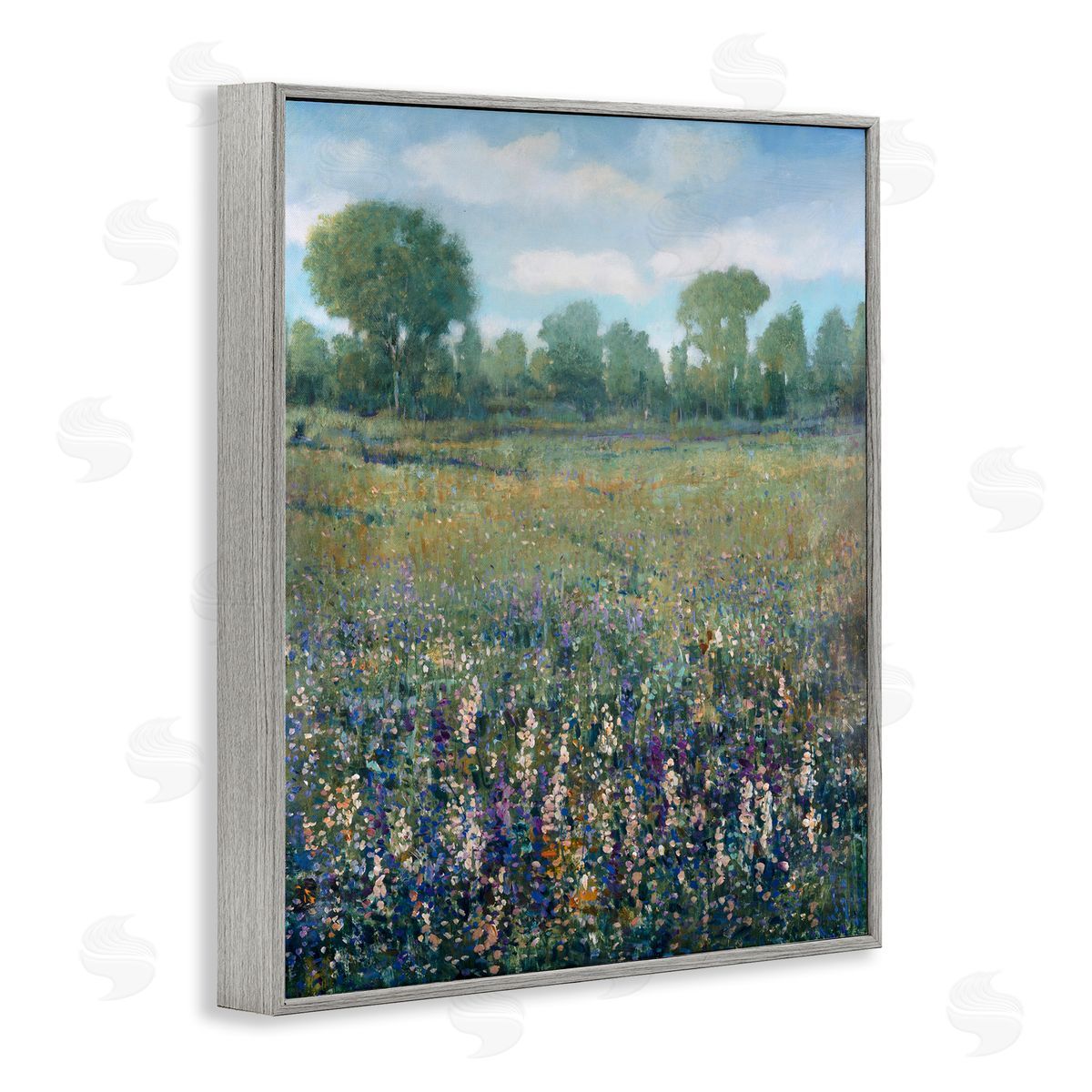 Lilac and Wildflower Fields Grey Frame Print Wall Art, Home Decor by Tim OToole