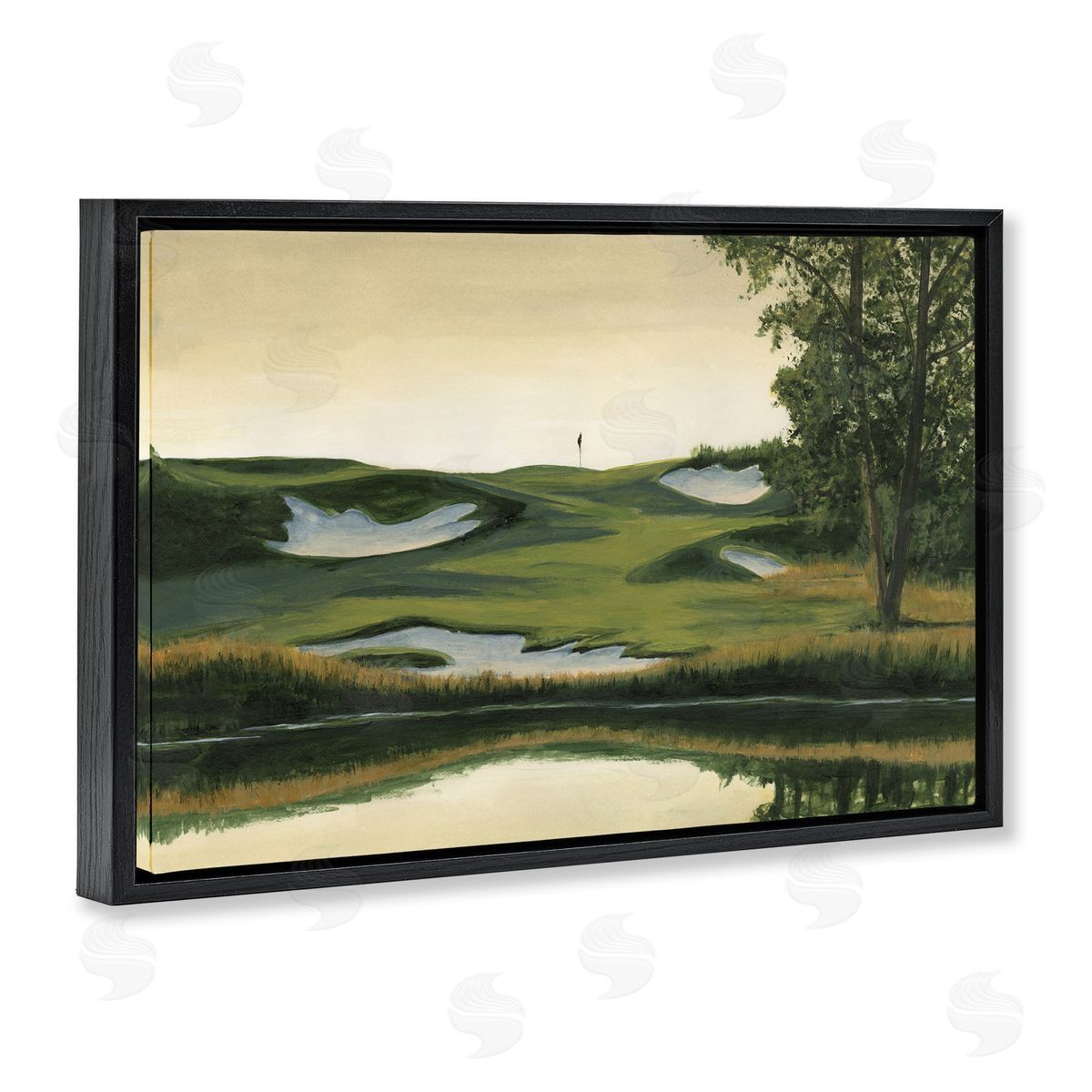 Golf Course Terrain Black Floating Frame Canvas Wall Art, Home Decor by Michael Willett