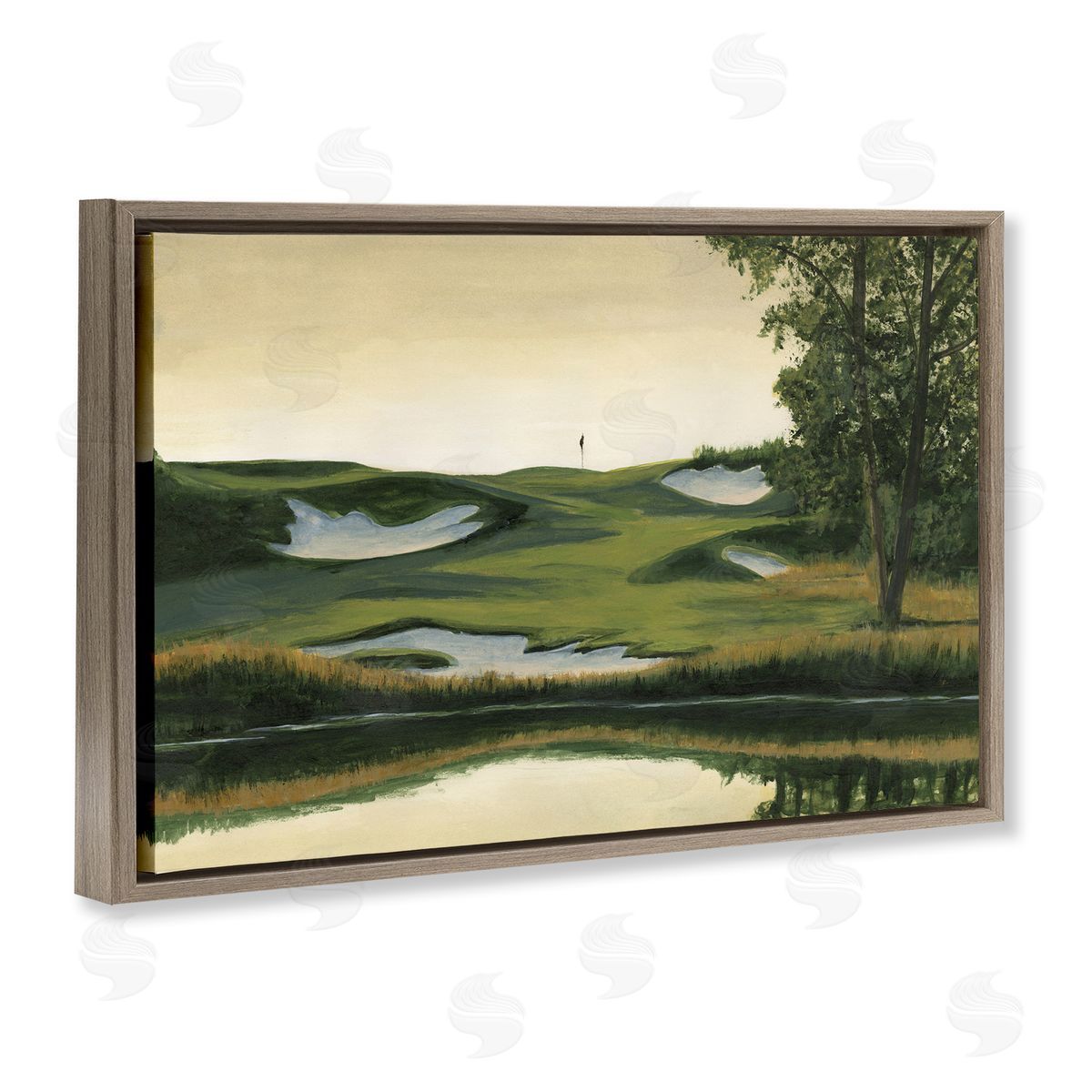 Golf Course Terrain Brown Floating Frame Canvas Wall Art, Home Decor by Michael Willett