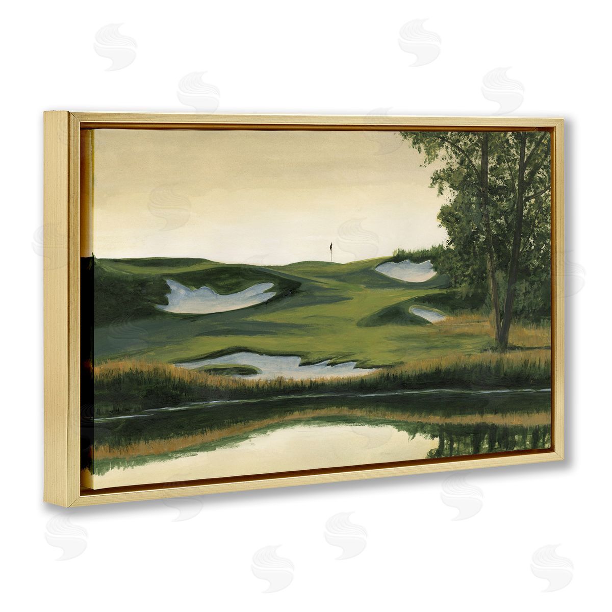 Golf Course Terrain Gold Floating Frame Canvas Wall Art, Home Decor by Michael Willett