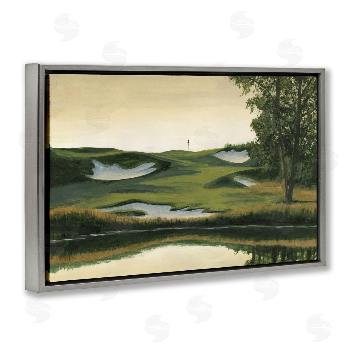 Golf Course Terrain Grey Floating Frame Canvas Wall Art, Home Decor by Michael Willett