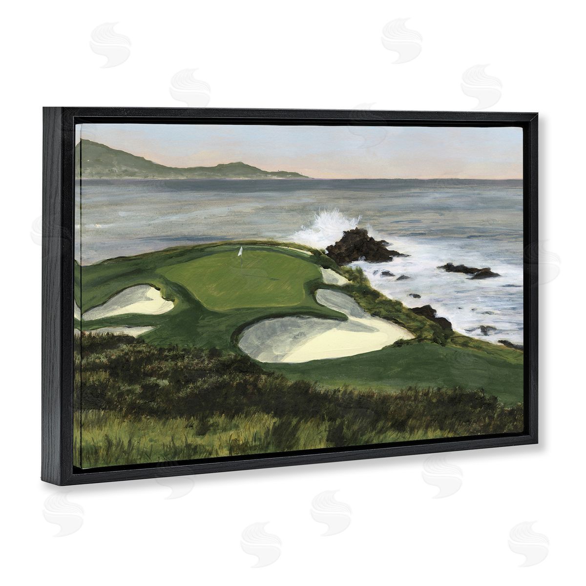 Coastal Golf Course Black Floating Frame Canvas Wall Art, Home Decor by Michael Willett