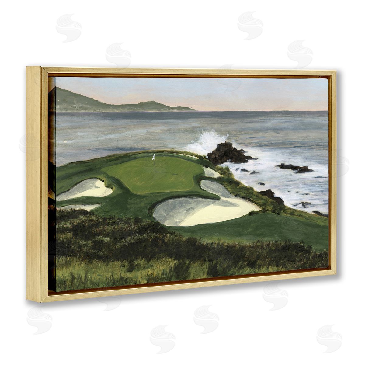 Coastal Golf Course Gold Floating Frame Canvas Wall Art, Home Decor by Michael Willett