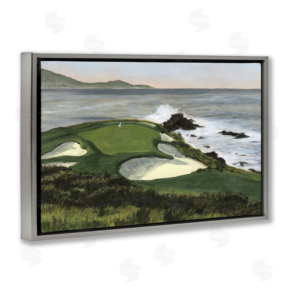 Coastal Golf Course Grey Floating Frame Canvas Wall Art, Home Decor by Michael Willett