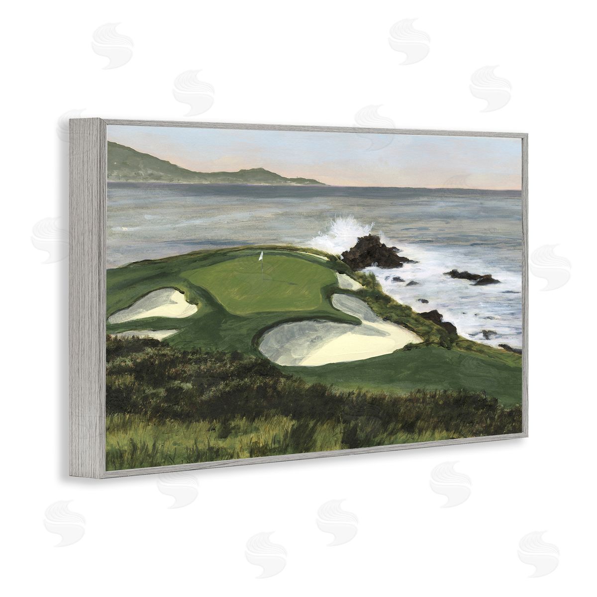 Coastal Golf Course Grey Frame Print Wall Art, Home Decor by Michael Willett