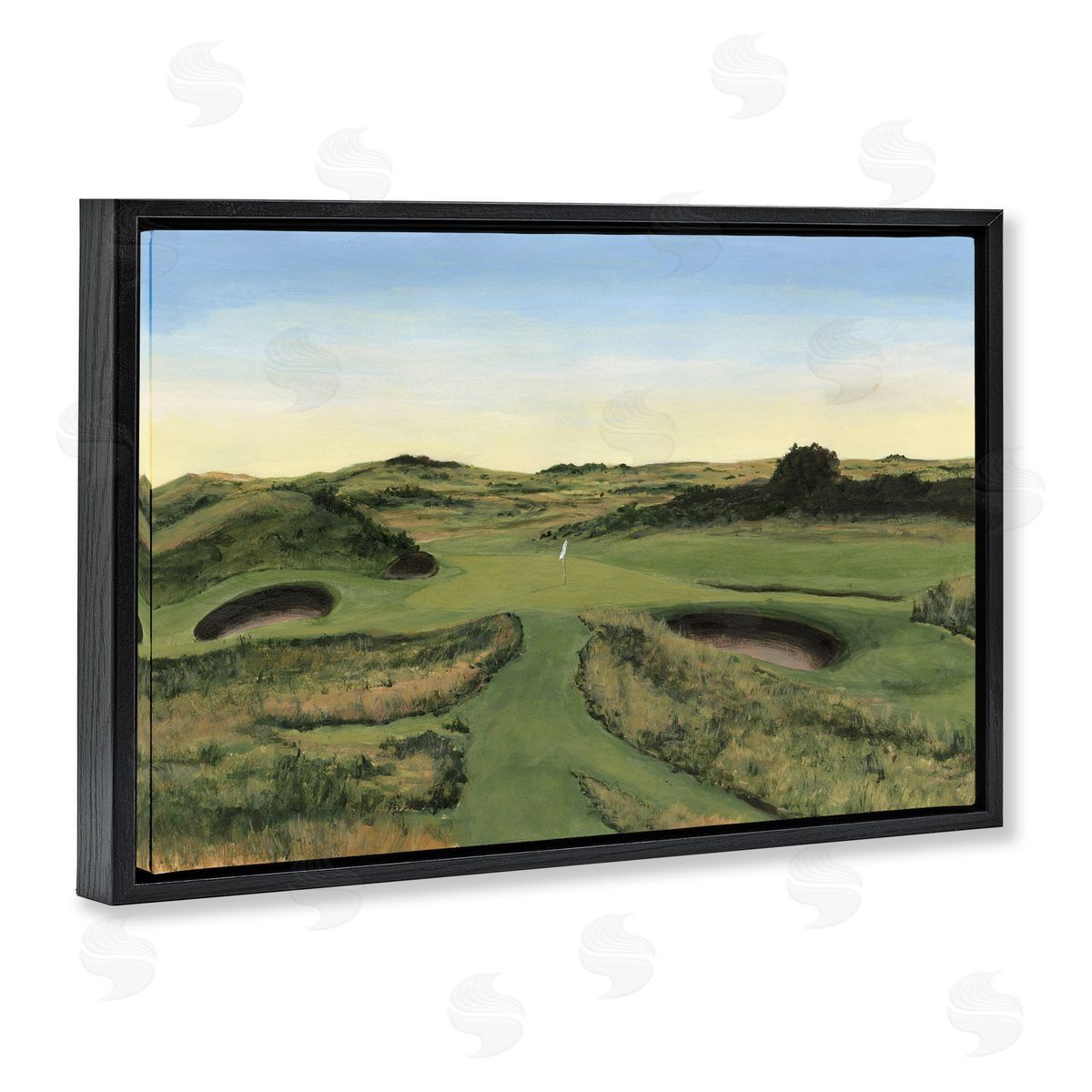 Golf Field Landscape Black Floating Frame Canvas Wall Art, Home Decor by Michael Willett