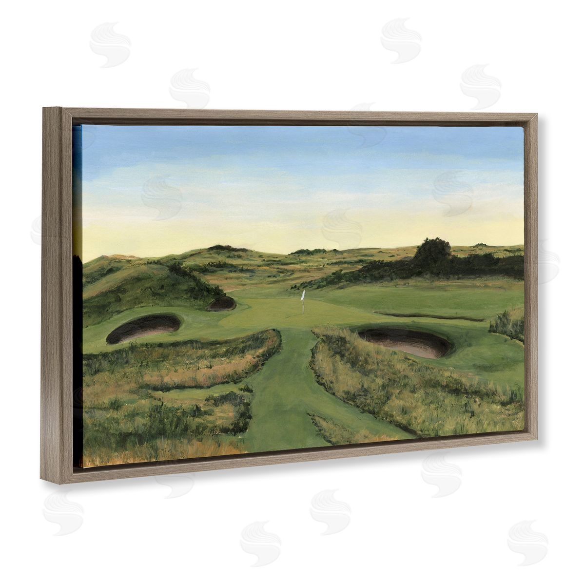 Golf Field Landscape Brown Floating Frame Canvas Wall Art, Home Decor by Michael Willett
