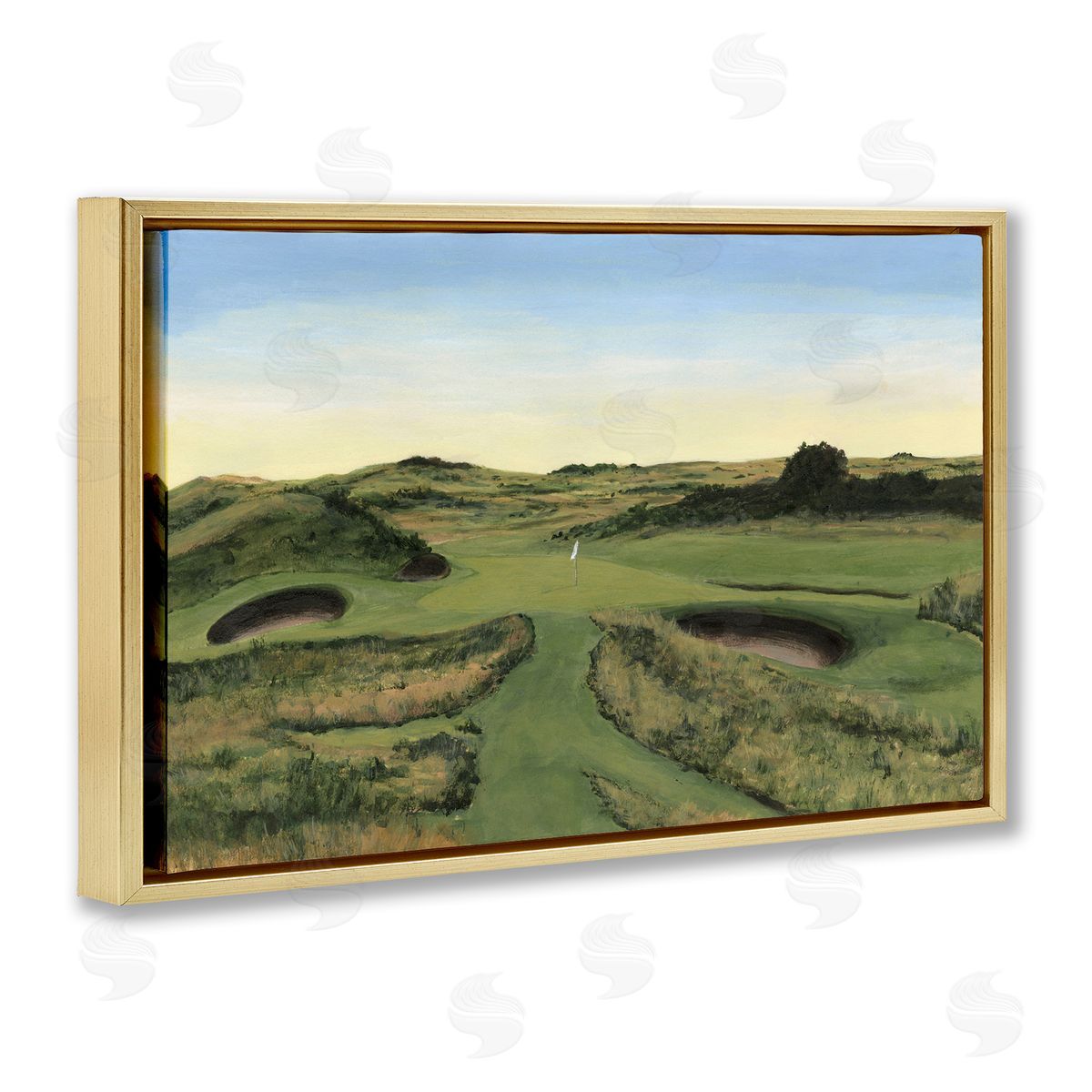 Golf Field Landscape Gold Floating Frame Canvas Wall Art, Home Decor by Michael Willett