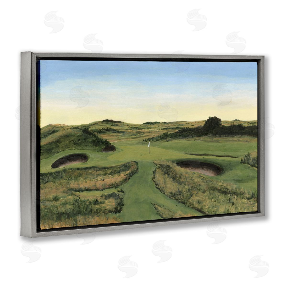 Golf Field Landscape Grey Floating Frame Canvas Wall Art, Home Decor by Michael Willett