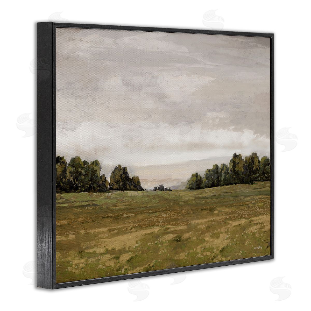 Distant Trees Grassland Black Frame Print Wall Art, Home Decor by Amber Sterling