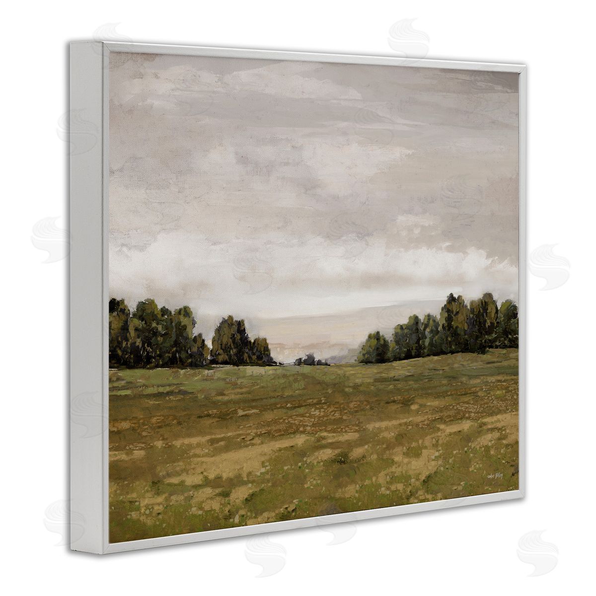 Distant Trees Grassland White Frame Print Wall Art, Home Decor by Amber Sterling
