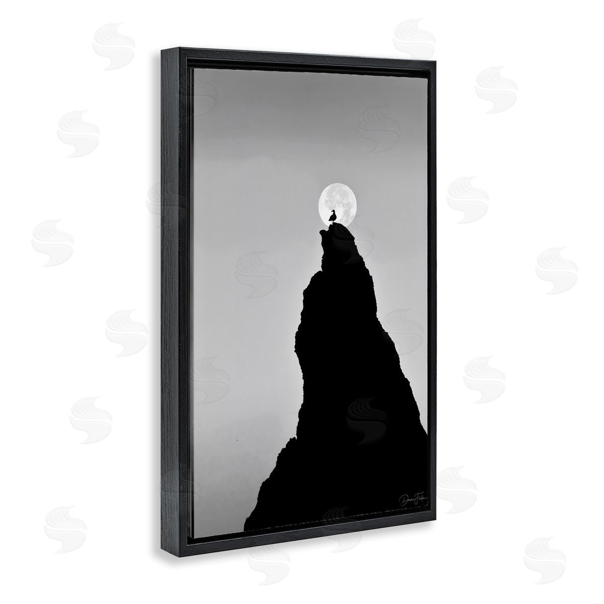 Bird Silhouette on Peak Black Floating Frame Canvas Wall Art, Home Decor by Dennis Frates