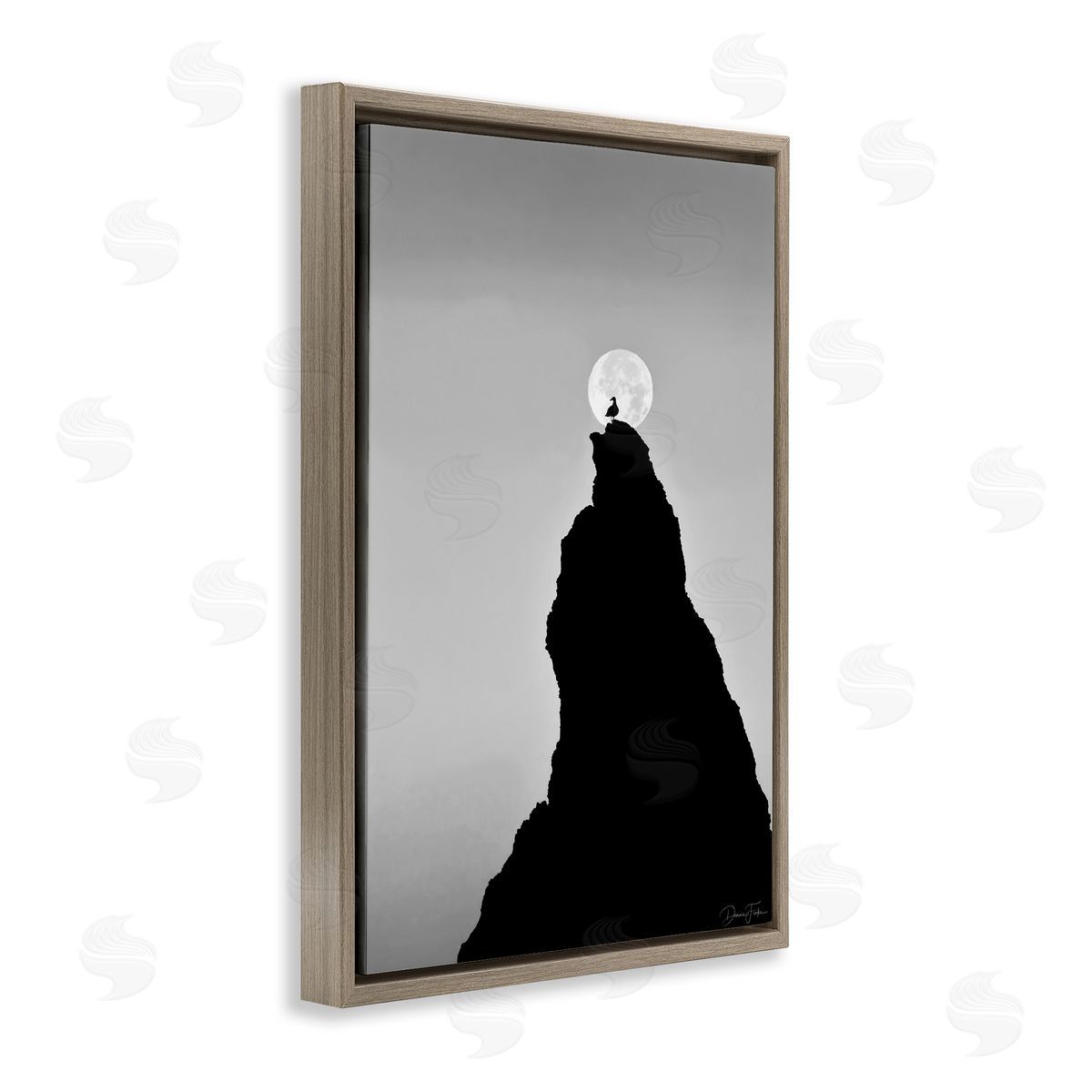 Bird Silhouette on Peak Brown Floating Frame Canvas Wall Art, Home Decor by Dennis Frates