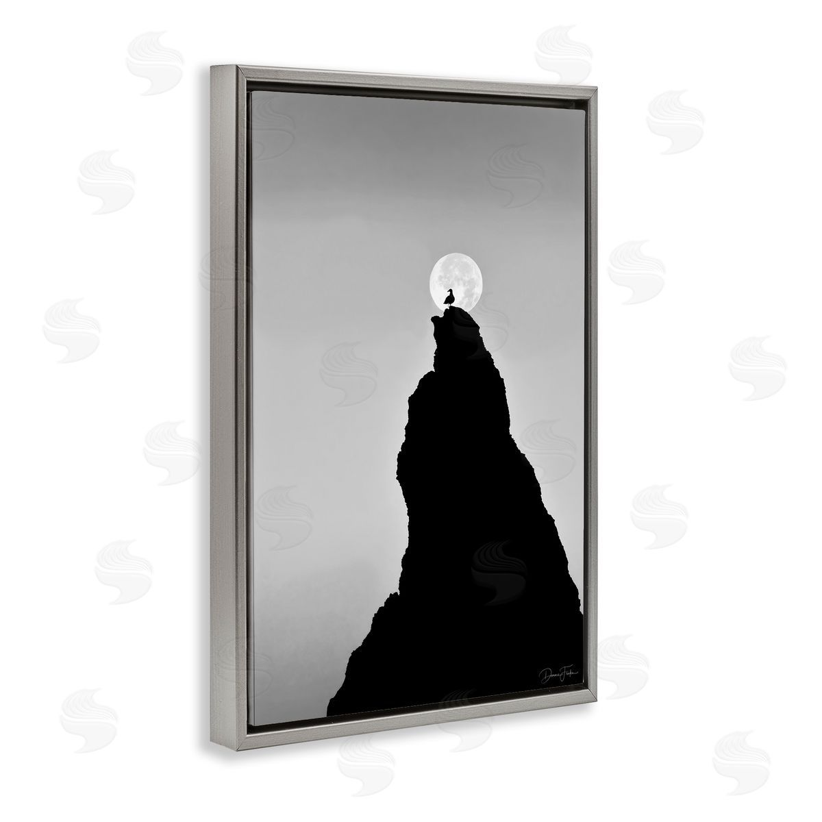 Bird Silhouette on Peak Grey Floating Frame Canvas Wall Art, Home Decor by Dennis Frates