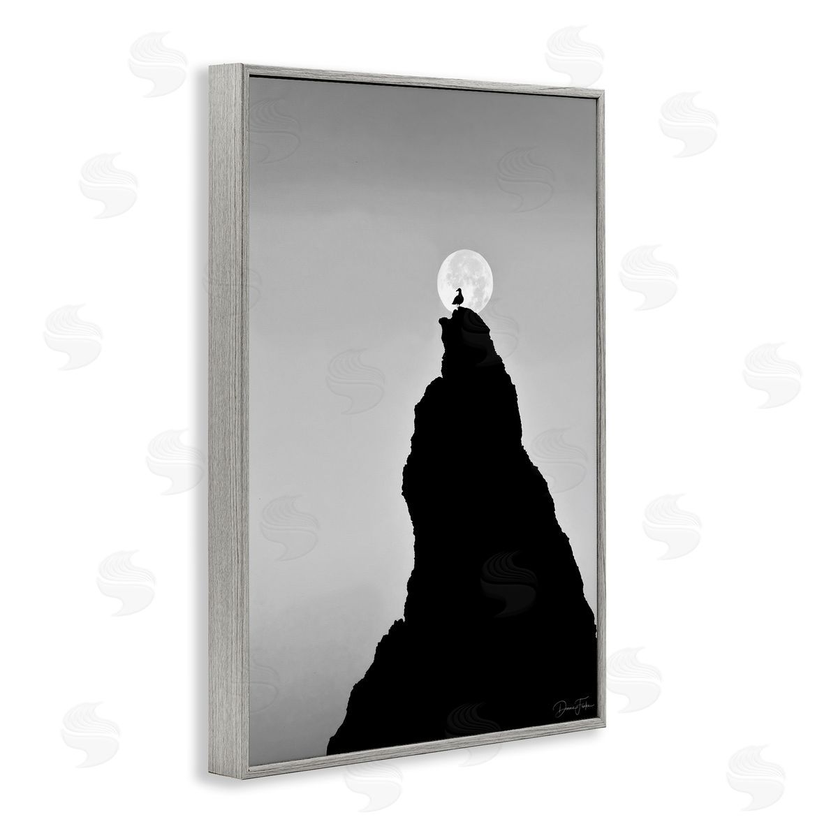 Bird Silhouette on Peak Grey Frame Print Wall Art, Home Decor by Dennis Frates