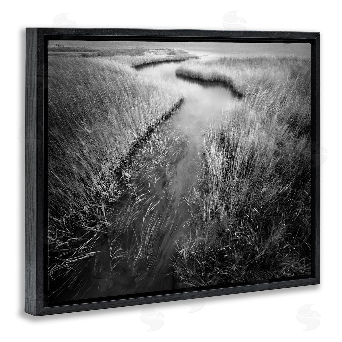Meandering Estuary View Black Floating Frame Canvas Wall Art, Home Decor by Chip Forelli