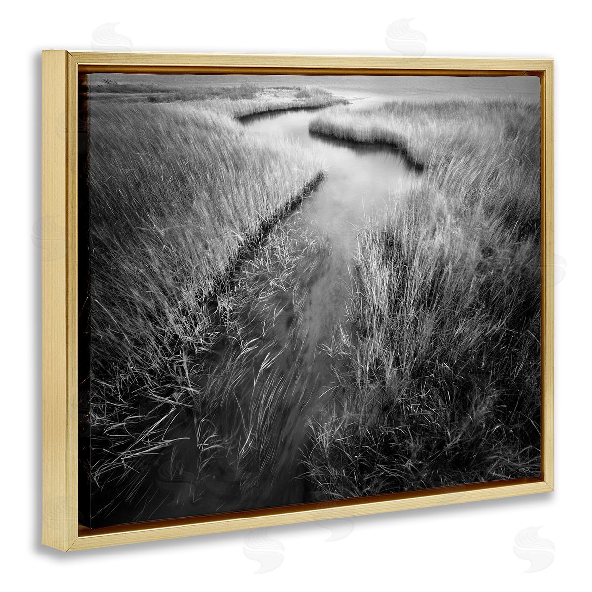 Meandering Estuary View Gold Floating Frame Canvas Wall Art, Home Decor by Chip Forelli