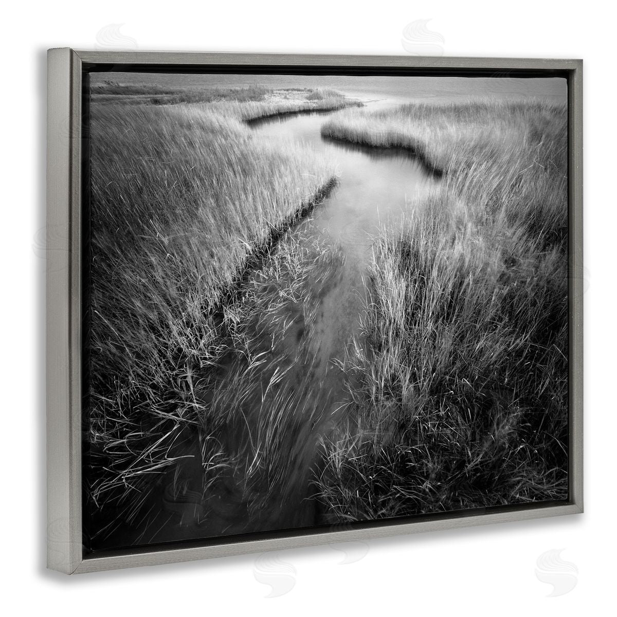 Meandering Estuary View Grey Floating Frame Canvas Wall Art, Home Decor by Chip Forelli