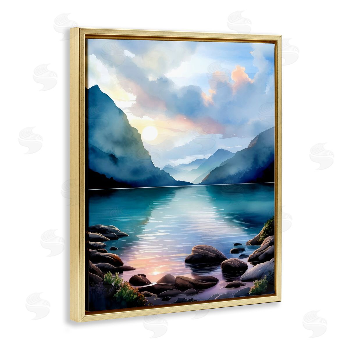 Rocky Mountain Beach Gold Floating Frame Canvas Wall Art, Home Decor by Denise Dundon