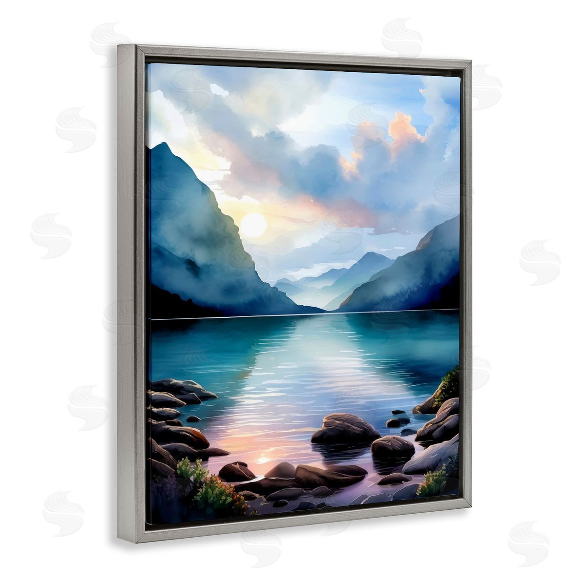 Rocky Mountain Beach Grey Floating Frame Canvas Wall Art, Home Decor by Denise Dundon