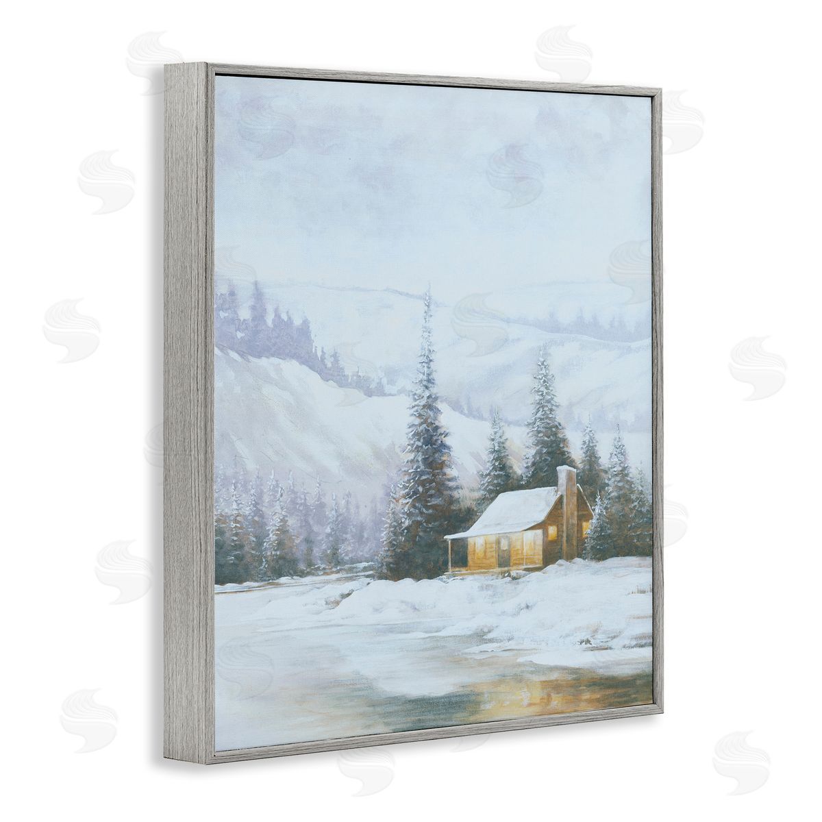 Snowy Woodland Cabin Grey Frame Print Wall Art, Home Decor by Dogwood Portfolio